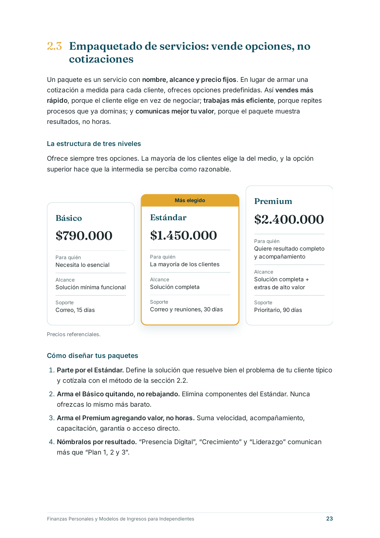 Página 23: empaquetado de servicios en tres niveles