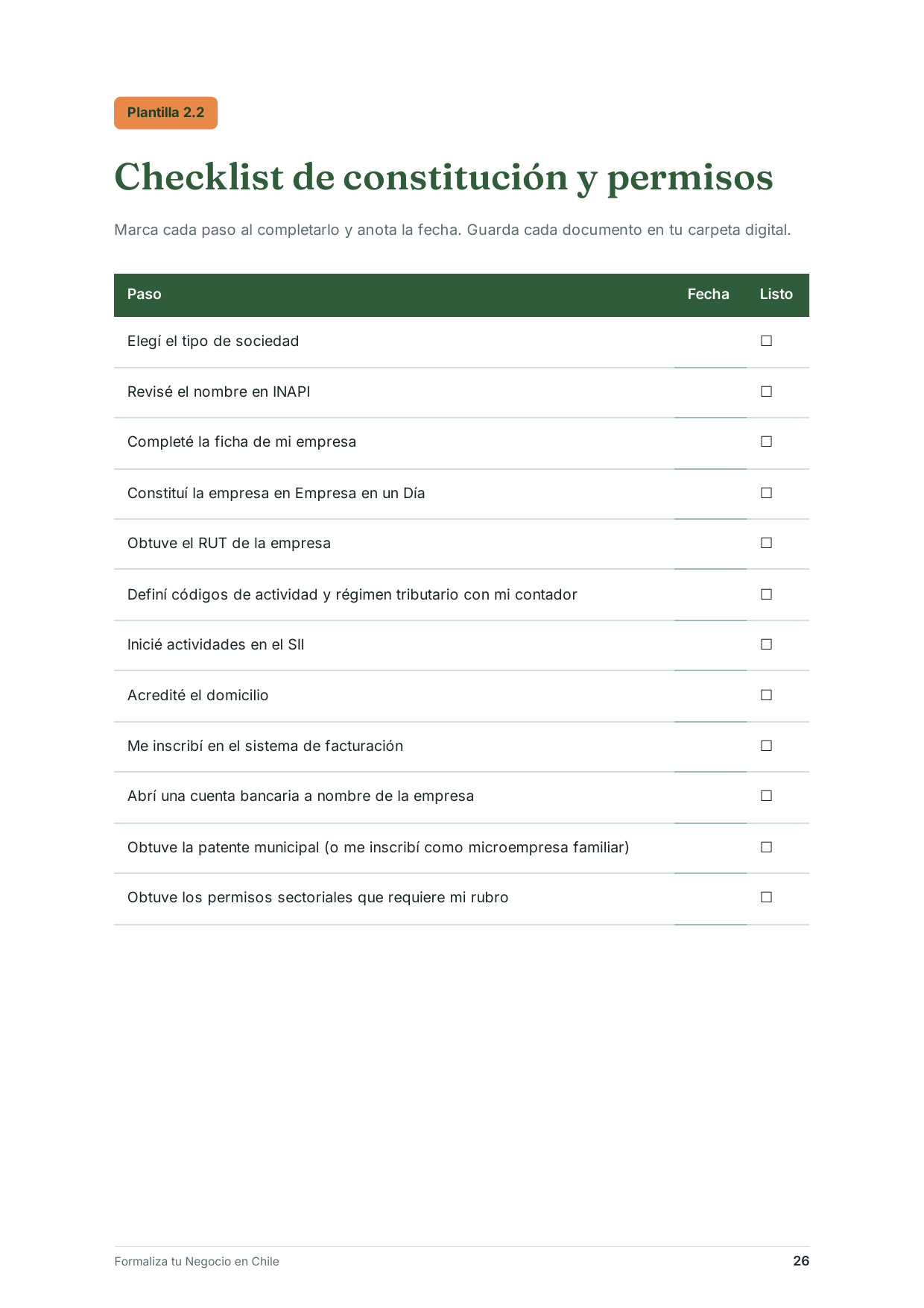 Plantilla 2.2: checklist de constitución y permisos